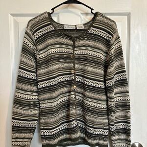 Basic Editions Green and White Cardigan Sweater